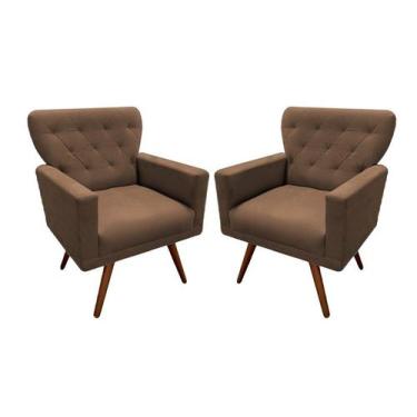 Imagem de Kit 2 Poltronas Decorativa Aurora Suede Marrom Pés Madeira Mz Decor - 