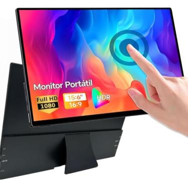 Imagem de Monitor portátil de 15,6 polegadas com capa protetora, conectividade USB-C HDMI Full HD 1080p e alto-falantes integrados, compatível - Preto