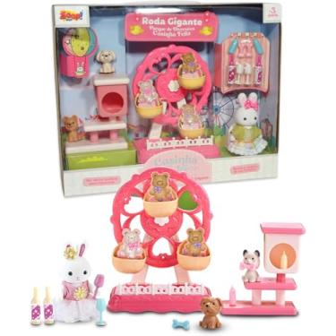 Imagem de Roda Gigante Parque de Diversões Casinha Feliz, Kit Brinquedo Infantil com Bonecos e Pets, Rosa, +3 Anos