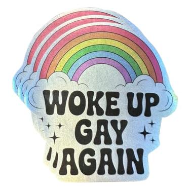 Imagem de (3 Pcs) Holographic Woke Up Gay Again Sticker – Rainbow Pride Vinyl Sticker for Laptop, Water Bottle, Skateboard, Car, Hydroflask – Waterproof, Durable LGBTQ+ Decal – 3 Inch