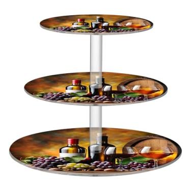 Imagem de Blueangle Suporte redondo de cupcake de 3 camadas – Torre de sobremesa acrílica para garrafas de vinho rosa, suporte de sobremesa em camadas antiderrapante para chá de bebê, aniversário, festa de