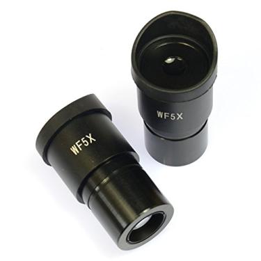 Imagem de 2 lentes ópticas WF5X/20 mm grande angular 5X para montagem de microscópio estéreo de 30 mm, lente ocular de microscópio estéreo