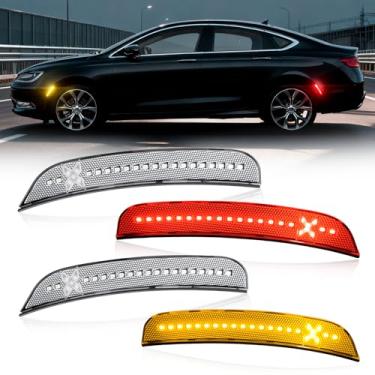 Imagem de D-Lumina 4 peças de kits de luz de marcador lateral de LED estilo X compatíveis com Chrysler 300 2015-2024, lâmpadas laterais de para-choque dianteiro âmbar e vermelho, luzes de seta de lente