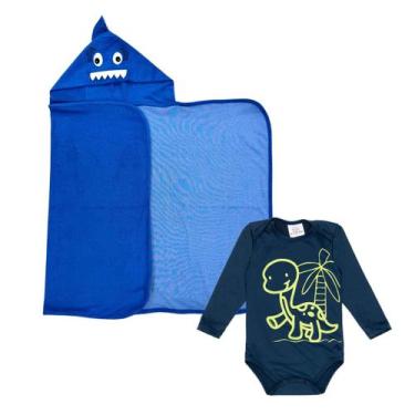 Imagem de Kit Toalha Com Capuz + Body Bodie Bebê Proteção Solar Praia - Fofotinh