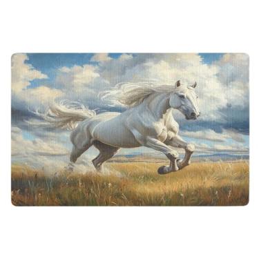 Imagem de STAYTOP Tapete de porta de cavalo branco, entrada externa, 81 x 50 cm, tapete de boas-vindas externo/interno, tapetes de banho fofos, capacho frontal antiderrapante para entrada, pátio, áreas de alto