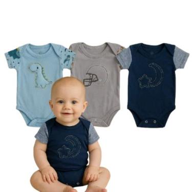 Imagem de Kit 03 Peças Bodie Body Bebe Infantil Manga Estampada Curta - BEBE E C