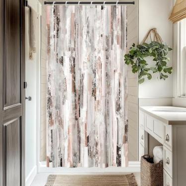 Imagem de Cortina de chuveiro listrada boho para banheiro cinza rosa aquarela listras verticais cortinas de chuveiro moderna chique abstrato minimalista decoração de banheira lavável tecido de poliéster à prova