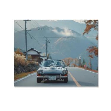 Imagem de HouLaiZhe Pôster japonês retrô clássico de tranquilidade de carro tela estética decoração de sala de parede impressões de sala de galeria decoração de parede para quarto sala de estar escritório 11 x