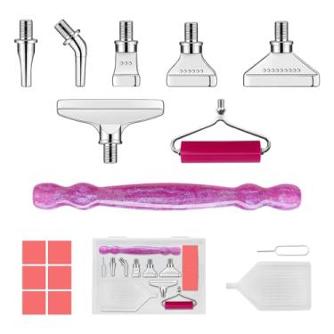 Imagem de Kit de canetas de pintura de diamante 5D - 7 acessórios de arte de diamante com ponta de metal, ferramentas para adultos iniciantes, caneta de resina com pontas retas/dobradas/planas/rolo e argila