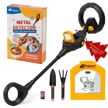 Imagem de PANCKY Detector de metais para crianças, IP68 à prova d'água, kit de detector de metais para crianças de 3 a 10 anos com visor LCD, ajuste automático de sensibilidade, bobina de busca de 16,7 cm, leve