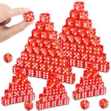 Imagem de Poen 150 pacotes de dados de jogo padrão de 16 mm com tema de cassino dados de festa acrílico D6 dados de cassino a granel para jogos de tabuleiro de festa de aniversário de Las Vegas (vermelho claro