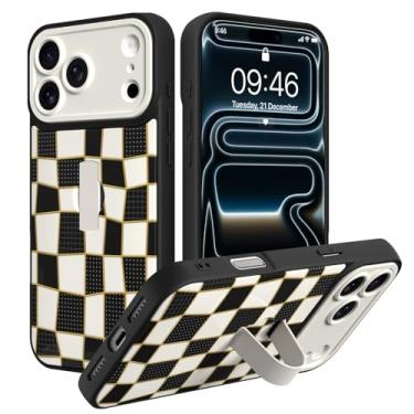 Imagem de SOKAD Capa de telefone quadriculada 3D para iPhone 17 Pro com suporte de alça de dedo, design bonito de tabuleiro de xadrez com mão de dedo para mulheres e meninas, capa fina com proteção total para