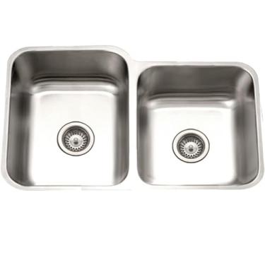 Imagem de Houzer Pia de cozinha STE-2300SR-1 Série Eston de aço inoxidável 60/40, tigela pequena direita, calibre 18