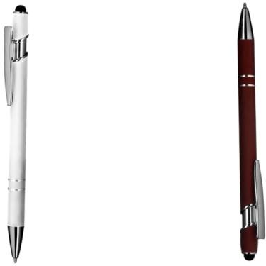 Imagem de Caneta esferográfica em metal com ponta touch escrita em azul Design moderno para anotações (Branco e Vermelho 2)