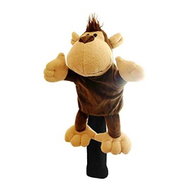 Imagem de SM SunniMix Capa de cabeça de motorista de clube de golfe de pelúcia macia, capas de cabeça fofas de madeira de golfe animal, presente para jogadores de golfe e acessórios para bolsas de golfe - Macaco