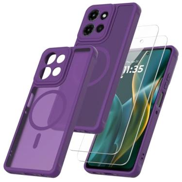 Imagem de RYKQ Capa magnética para Motorola Moto G 2026/G Play 2026 com 2 protetores de tela de vidro temperado com protetor de lente de câmera fosca translúcida à prova de choque (roxa)