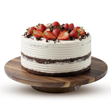 Imagem de Tidita Suporte giratório de bolo de acácia de 33 cm – Pedestal de mesa giratória de madeira rústica – mesas giratórias de madeira para servir comida – decoração de bolo redondo para exibição de