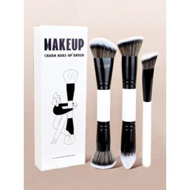 Imagem de Conjunto de pincéis de maquiagem preto e branco | Kit completo com pincéis de base, blush, pó e destaque, ferramentas profissionais de beleza para maquiagem facial 19-2