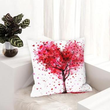 Imagem de Conjunto de 1 capa de almofada decorativa de árvore, capa de almofada quadrada para sofá de dia dos namorados, capa de almofada de casa de fazenda ao ar livre, sofá, sala de estar, quarto, decoração