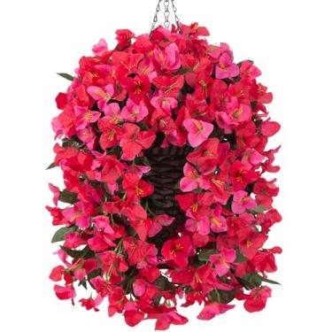 Imagem de Ivydale Cesta suspensa de flores artificiais buganvílias para decoração de primavera ao ar livre, 3 peças de flores de seda, plantas falsas, videiras longas parecem realmente resistentes a UV para