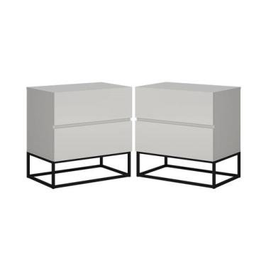 Imagem de Kit 2 Mesas de Cabeceira Alto Padrão 45cm off white/Preto - LCN Moveis