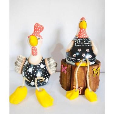 Imagem de Decoração Casal de Galinha Articulada Pés Balançando Cerâmica - RD Sto