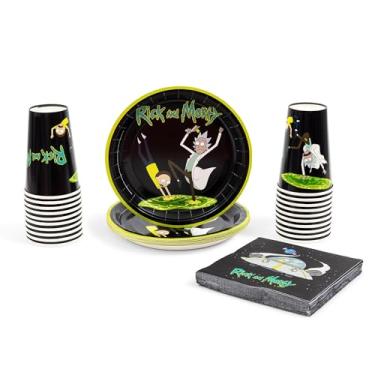 Imagem de Silver Buffalo Rick and Morty in the Portal Pacote com 60 pratos, guardanapos e copos de papel descartáveis