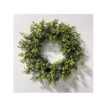 Imagem de Dremisland Guirlanda de buxo artificial, guirlanda de vegetação de 55 cm para porta da frente, guirlandas de folhas de buxo para casa de fazenda, pendurar na parede, festa de janela interna ao ar