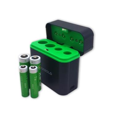 Imagem de Carregador de Pilhas AA AAA recarregáveis via cabo tipo C LED indicador de Carga Acompanha 2 Pilhas AA + 2 AAA