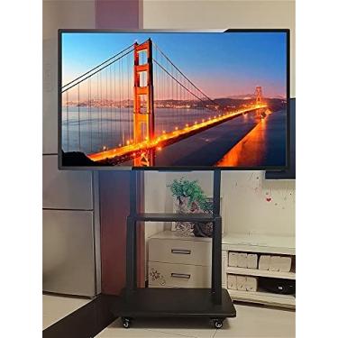 Imagem de 5sssallefaa Suporte universal de TV de piso alto com suporte e prateleira, serve para TV 65 55 50 43 32 polegadas, carrinho de TV resistente com rodas de bloqueio, cenário bonito preto