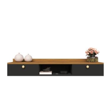 Imagem de Rack Suspenso Home Para Tv Bancada Flutuante 2 Portas Sala Quarto(Preto Freijó)