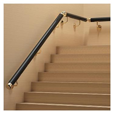 Imagem de AkosOL Corrimão preto para escadas internas, corrimão de escada de PVC, corrimão interno externo com suportes de montagem na parede)