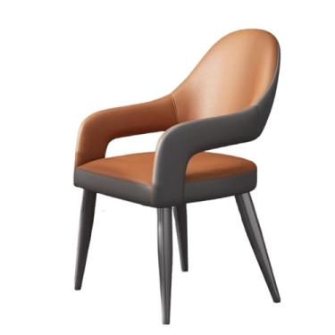 Imagem de Cozinha Moderna Sala de Jantar Cadeiras de Braço de Couro Sintético com Assento Acolchoado, Braços, Encosto e Pernas de Metal Sala de Jantar (Laranja)