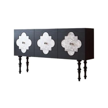 Imagem de VHDY85KA Armário estreito com portas, armazenamento de madeira com acabamento em concha aparador buffet credenza para sala de estar, corredor de entrada vintage