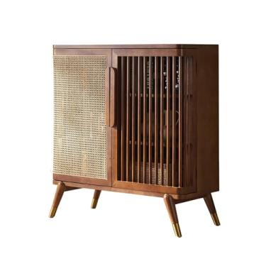 Imagem de VHDY85KA Armário buffet de madeira maciça de vime para sala de estar, armário de armazenamento, entrada contra a parede, armazenamento de despensa de três níveis