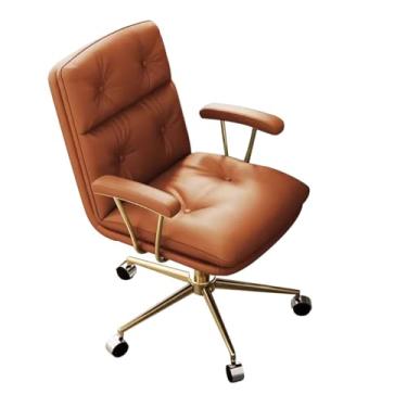 Imagem de Cadeira de computador doméstico cadeira de estudo confortável encosto, cadeiras de trabalho de couro PU com rodas, cadeiras giratórias ergonômicas de altura ajustável poltronas com base dourada (cor