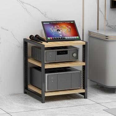 Imagem de Suporte para toca-discos, suporte de mídia AV de 3 níveis Torre Hi-Fi de piso, prateleira de madeira ajustável em altura armário componente estéreo (natural)