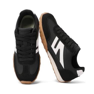 Imagem de Tênis feminino retrô moderno com palmilha de espuma, sapatos casuais para caminhada, tênis clássico, antiderrapante, confortável, Preto, 41