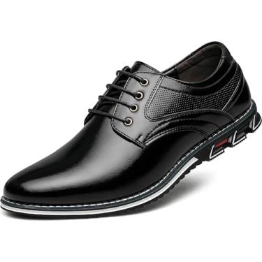 Imagem de AWINIWI Sapato social masculino casual, confortável, moderno, masculino, clássico, couro, Oxford, negócios, casual, formal, Preto, 46