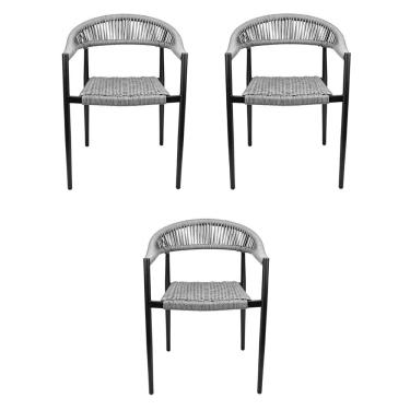 Imagem de Kit 3 Cadeiras Área Externa de Alumínio Carmy com Corda Naútica Preto/Grafite G56 - Gran Belo