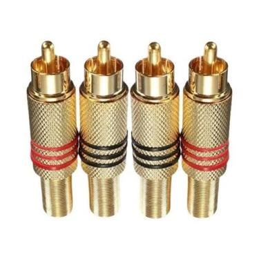 Imagem de Conector RCA Phono Macho Dourado 4 Peças (2 Pares) Adaptador De Cabo D