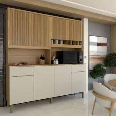 Imagem de Cozinha Compacta Castilla 8 Portas 2 Gavetas 100% Mdf Amêndoa/Off Whit