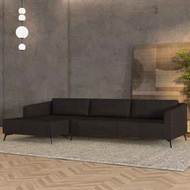 Imagem de Sofá 4 Lugares 286cm com Chaise Esquerdo Eko Couro Marrom Z55 - Mpozenato