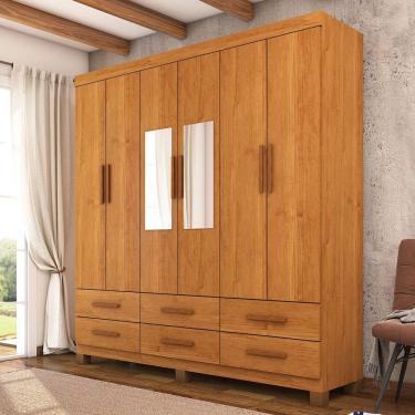 Imagem de Guarda-Roupa Solteiro Aria 6 Portas 6 Gavetas com Pés e Espelho Cinamomo - Pnr Móveis
