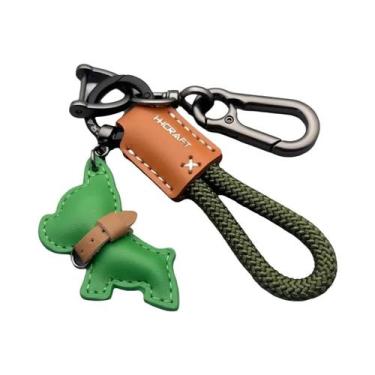 Imagem de Chaveiro De Couro Genuíno Artesanal Para Bulldog Francês Com Alça Anti