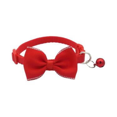 Imagem de Coleira Ajustável De Cor Sólida Para Gatos Com Laço E Sino, Fivela De 