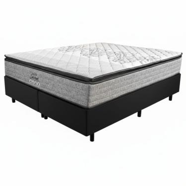 Imagem de Cama Box Casal Queen Ortho Em Molas Ensacadas Com Base Gazin Sommier 158 Cm Cinza Preto