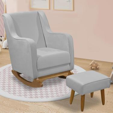Imagem de Poltrona Amamentação Base Balanço E Puff Vick Veludo Cinza F03 - Mpozenato