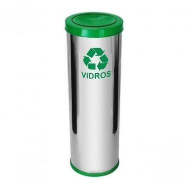 Imagem de Lixeira em Aço Inox com Tampa Meia Esfera Pintada 30 Litros 30L Aço Basculante com Balde Inox Higipack