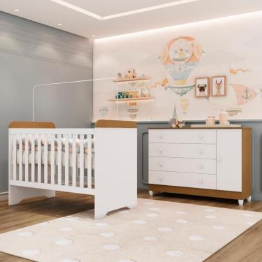 Imagem de Quarto Bebê Berço Americano 3 em 1 Gabrielle Cômoda Infantil Fraldário Taís 100% MDF Br...